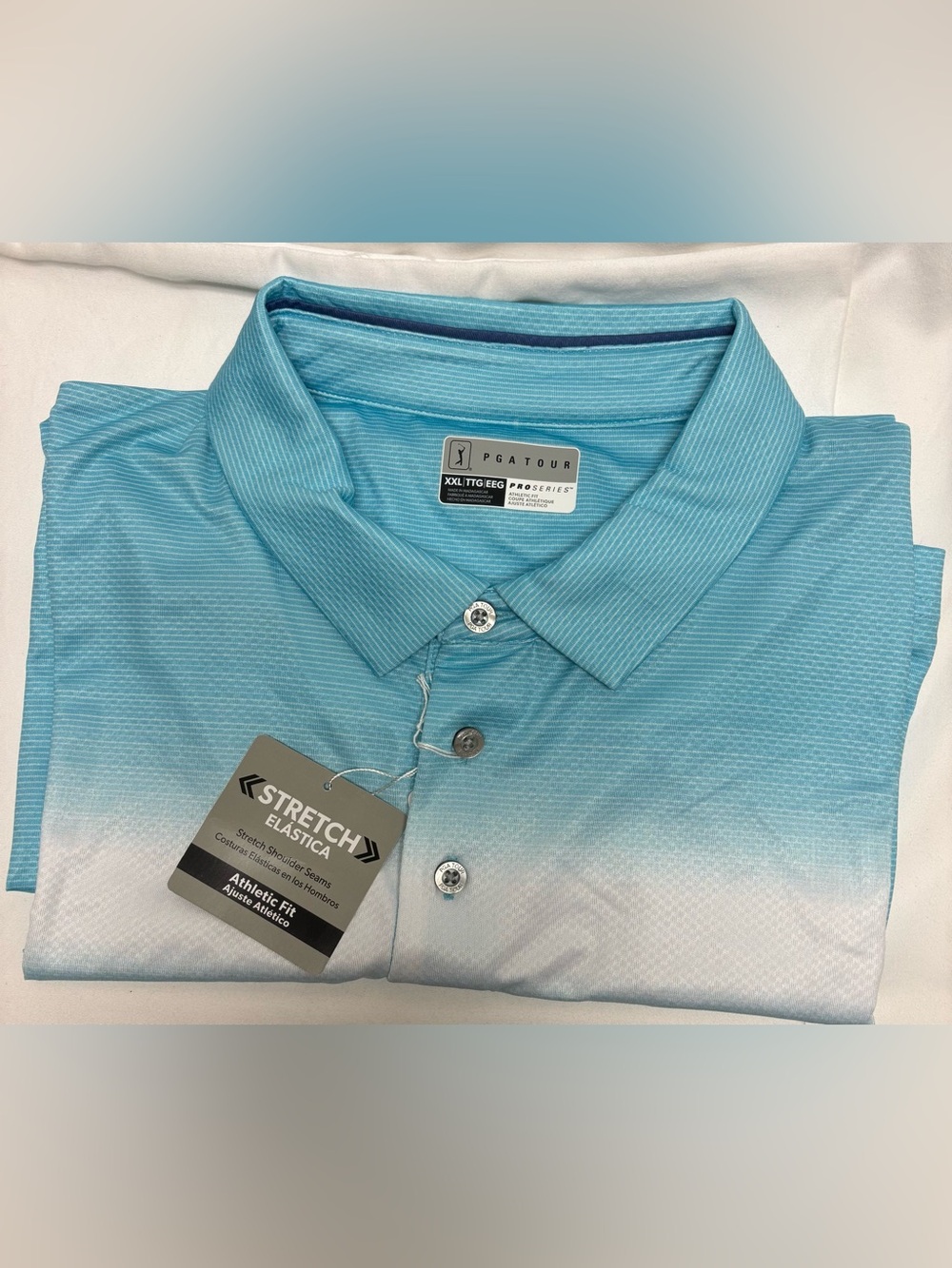 PGA TOUR Men’s Aqua to White Ombre Polo NWT XXL TTG